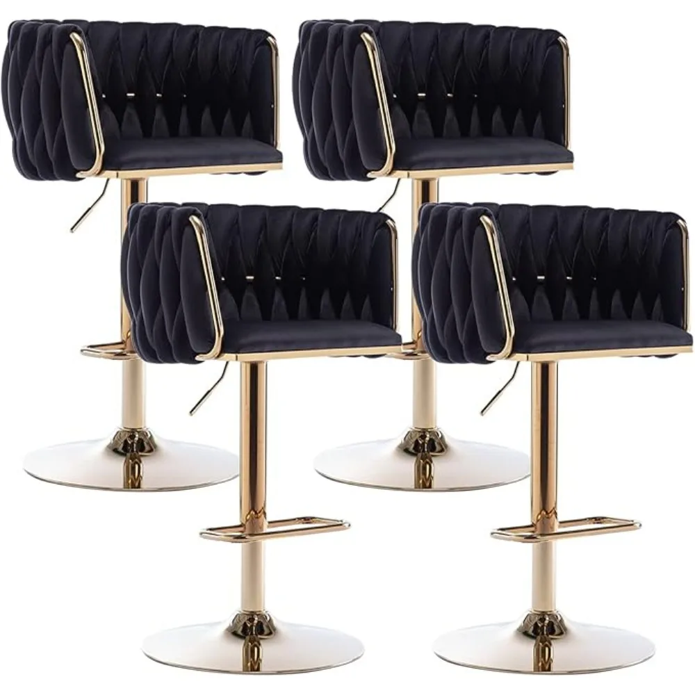 

360° Velvet Swivel Bar Stools Set, Luxury Gold Bar Stools for Kitchen Island, Cafe, Pub, Sturdy Frame, Dining Chair, Bar Stools