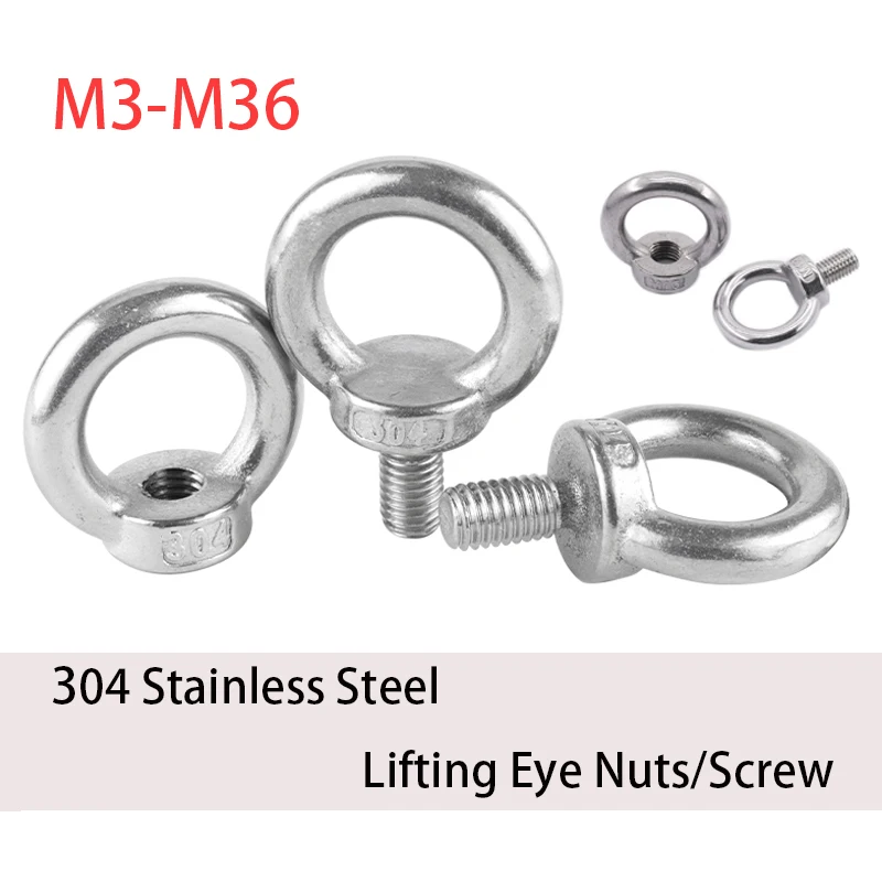 1-5PCS M3 M4 M5 M6 M8 M10 M12 M14 M16 M18-M36 304 Stainless Steel Lifting Eye Nuts/Screw Ring Eye Bolt Ring Hooking Nut Screws