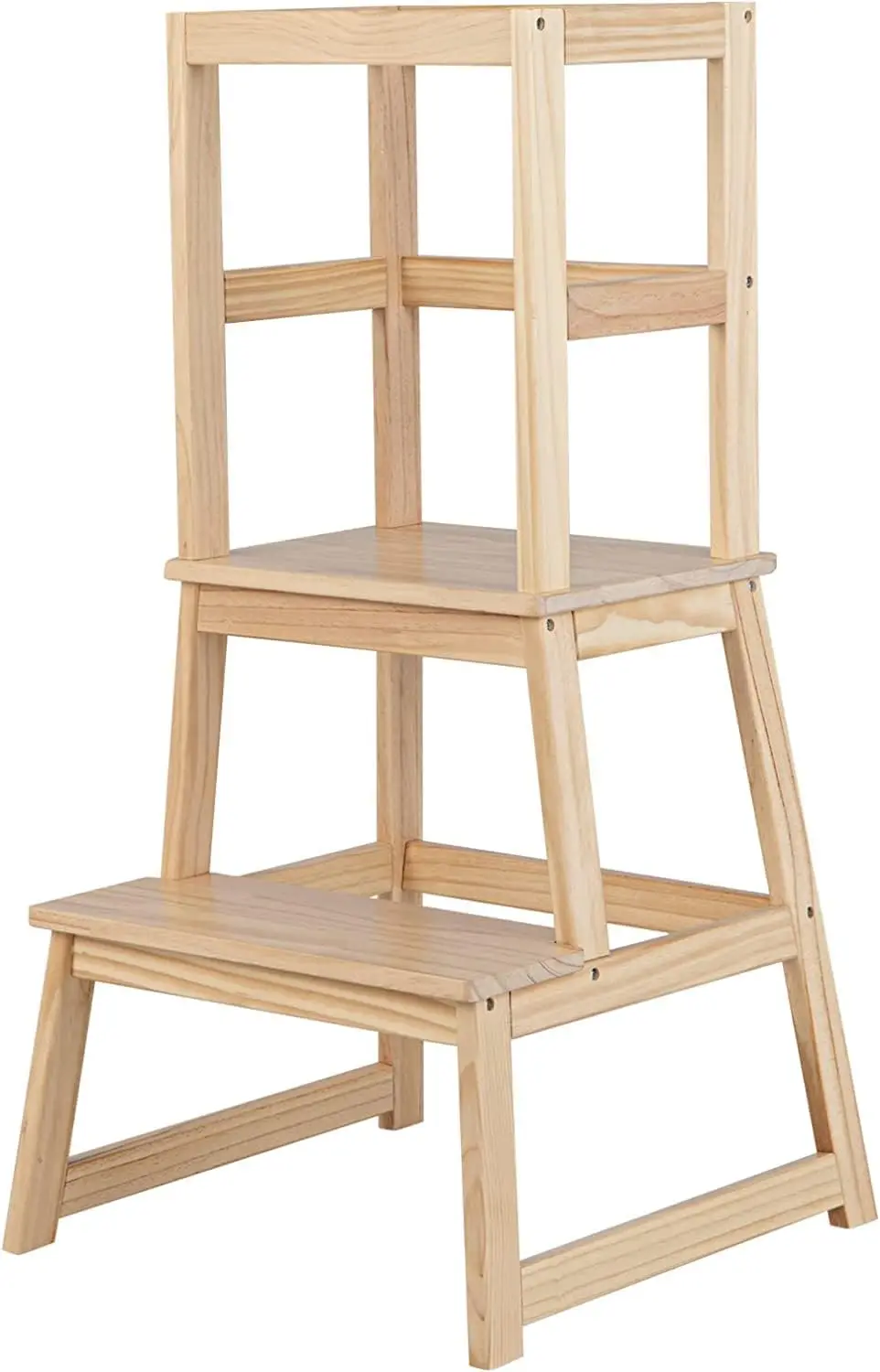 

Kids Kitchen Step Stool With Safety Rail, Wooden Montessori Standing Tower For Counter Bathroom Sink, Non-Slip Mat, Children