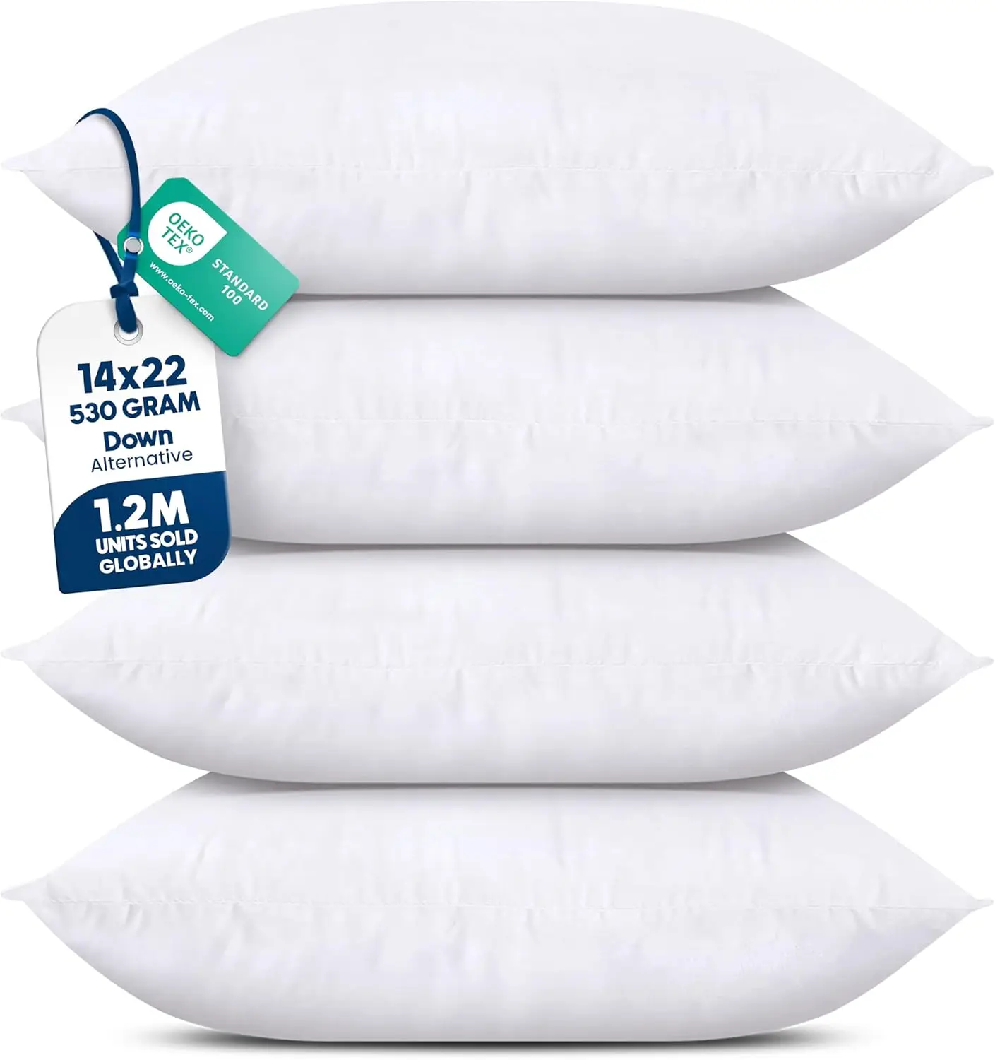 

Set of 4 White Down Alternative Throw Pillows, 14x22 Inches, Fluffy and Soft for Bed, Sofa, Couch Decor