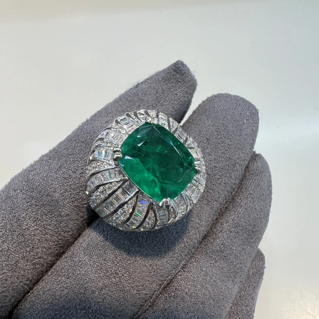 KQDANCE Luxury Solid 925 Silver with Cushion Cut 10*12mm Synthetic Green Emerald Gem Stone Rings For Women Fine Jewelry