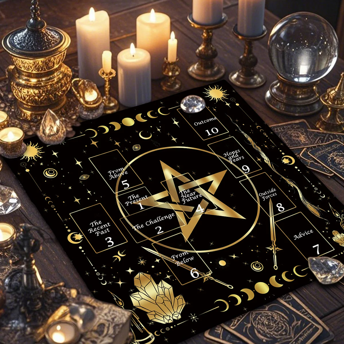 Star Celtic Cross Altar Cloth Tarot Card Table Cloth Witch Moon Divination Table Cover For Tarot Mat Witchy Gifts Decor Card Pad