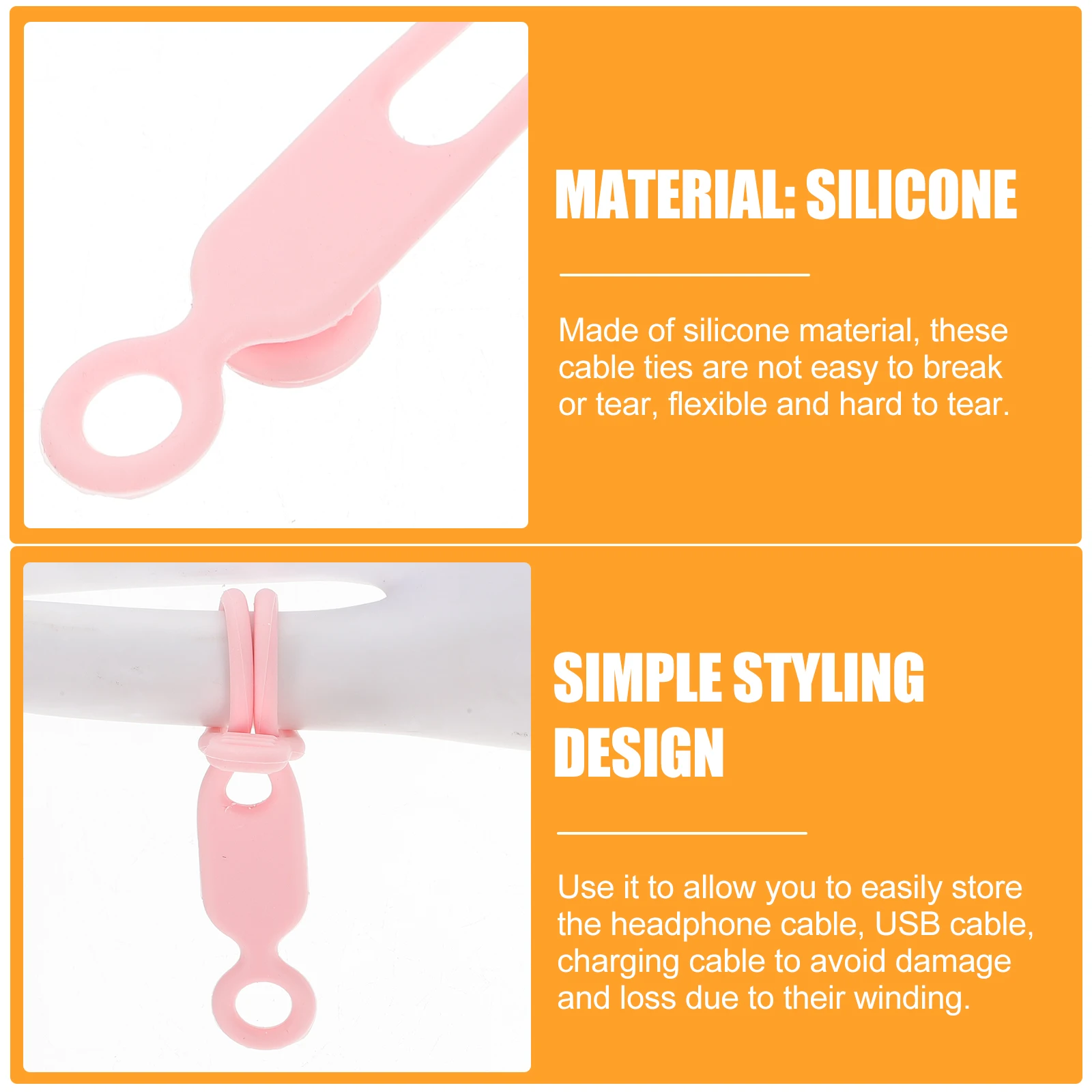 

Silicone Cable Ties Cord Wraps Pink Wire ganizers for Data Electrical USB Charging Earphone Straps Portable Storage Solution