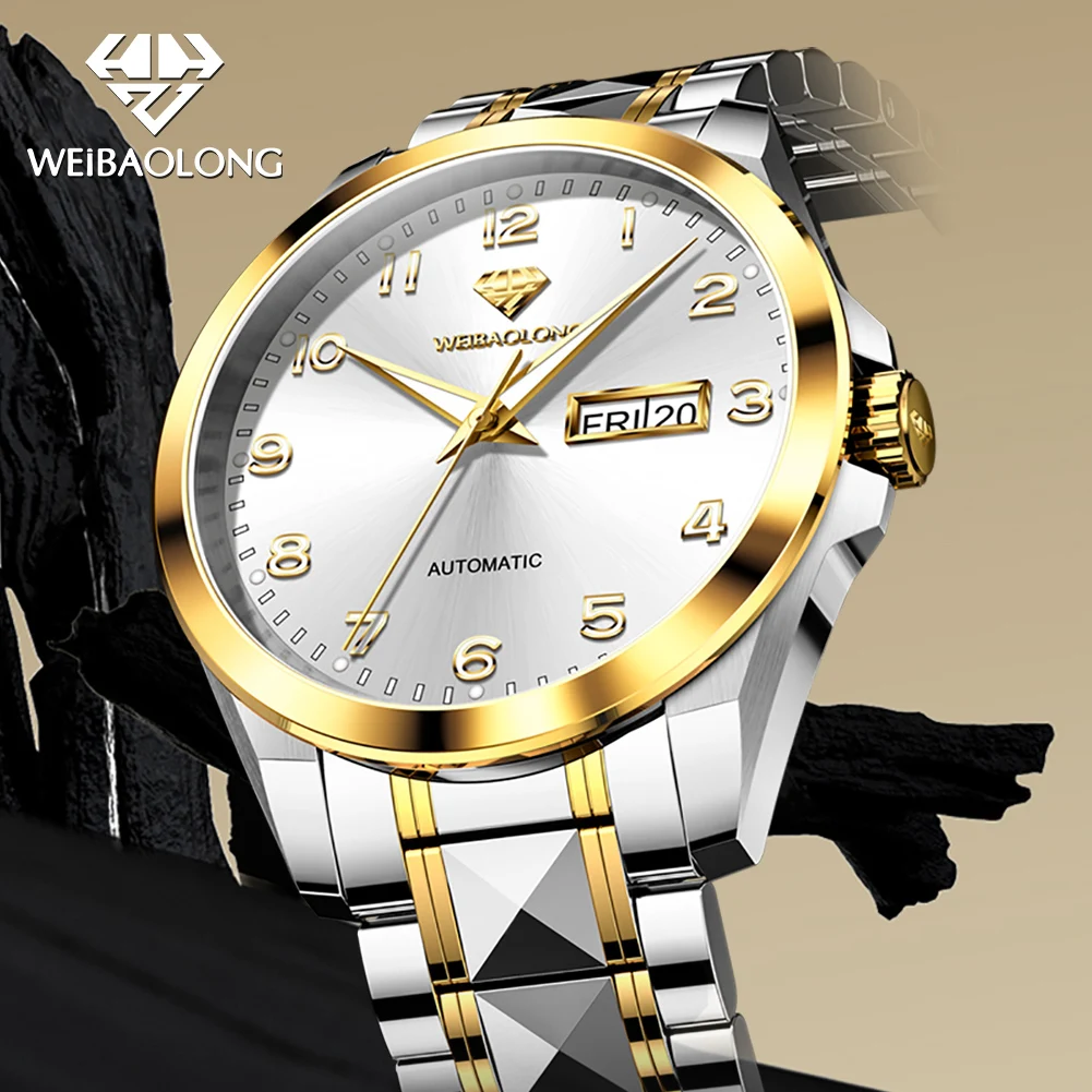 WEIBAOLONG Top Luxury Brand Business Mens Watch Diving Automatic Mechanical Watch 50M Waterproof Watch for Man Real Gold 3811
