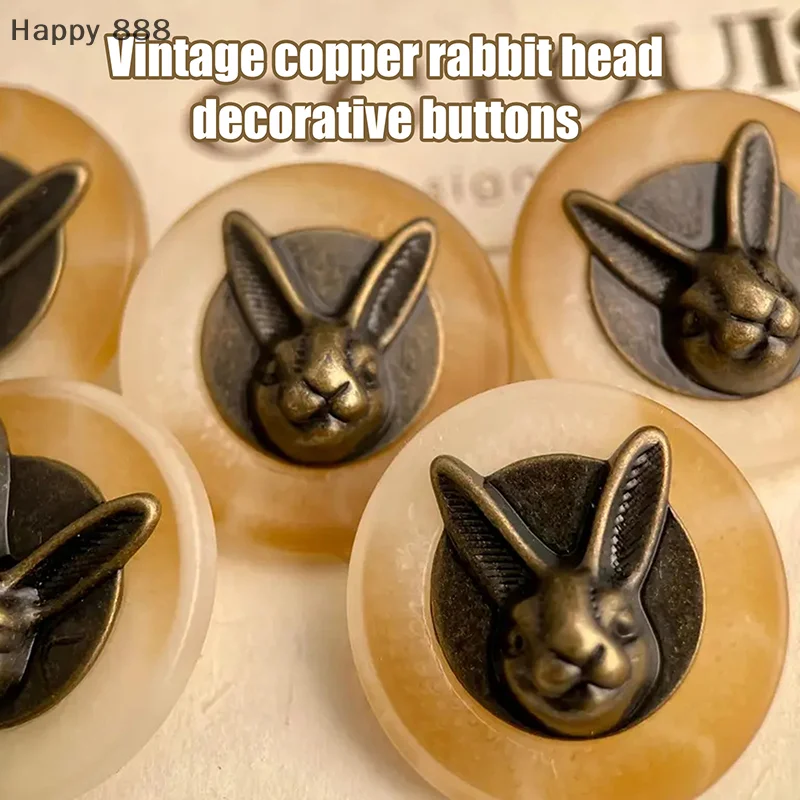 10 szt. 25mm Guziki Dekoracyjne w Stylu Vintage z Miedzi z Motywem Króliczej Głowy do Ubrań, Kapeluszy i Plecaków, do Szycia i Dekoracji Tekstyliów