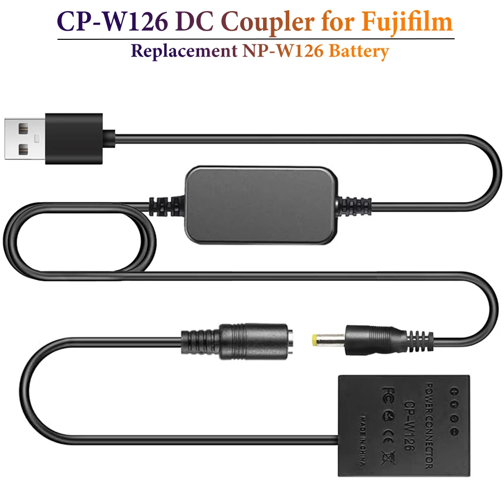 

USB Adapter Cable to CP-W126 DC Coupler Replacement NP-W126 Battery for Fujifilm X-Pro 2 X-E2 X-E2S X-M1 X-A1 A2 X-T1 HS35EXR Ca