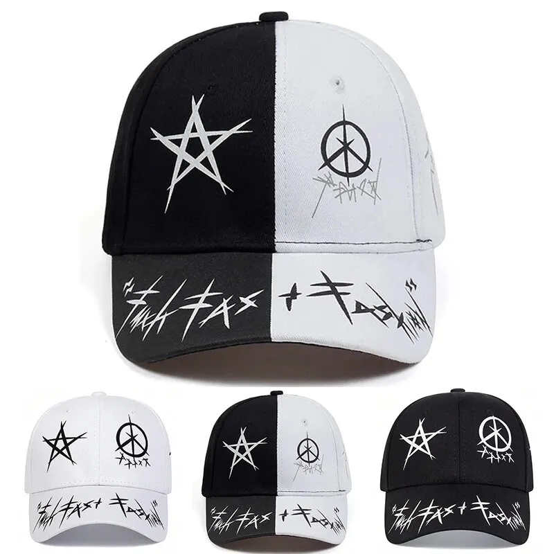 Black White Patchwork Graffiti Print Hip Hop Baseball Caps Men Women Fashion Personality Dad Hat Golf Capscasual Sun Hats