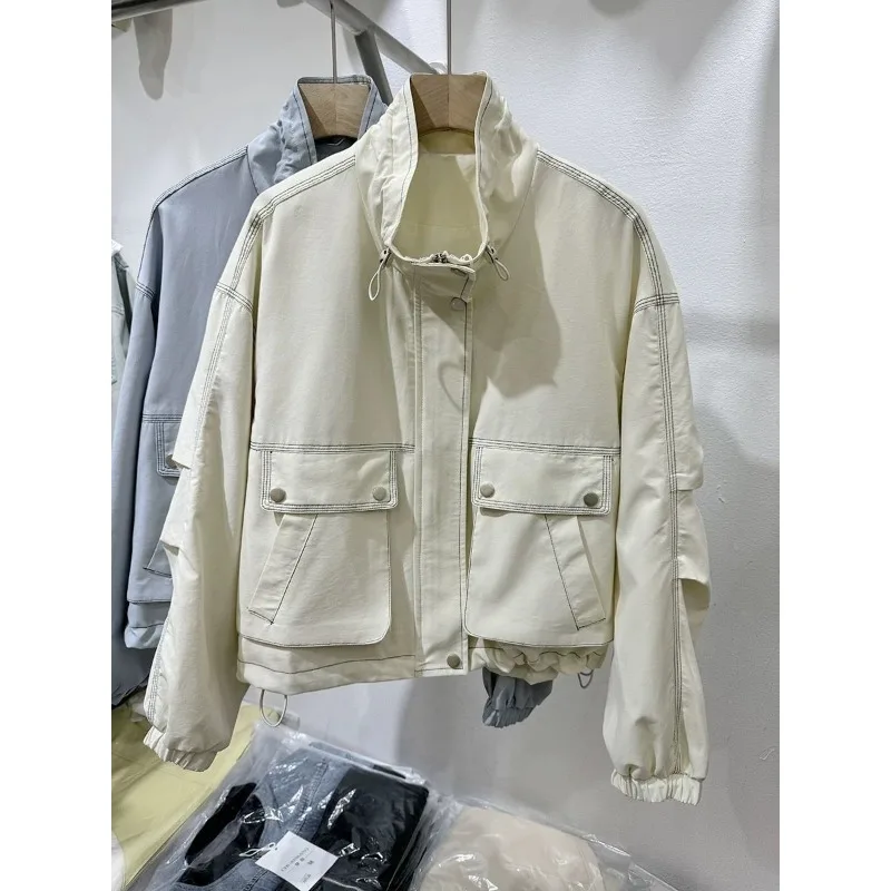 2025 الخريف نمط جديد الوقوف طوق موضة سترة العمل غير رسمية المرأة الكورية نمط فضفاض تنوعا سترة غير رسمية العصرية