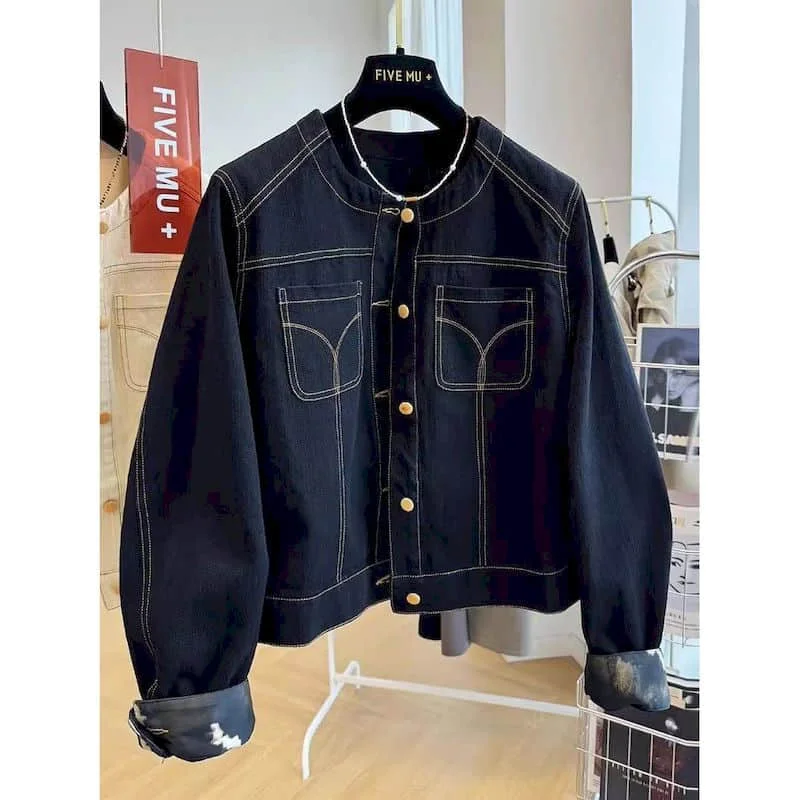 

Джинсовые куртки для женщин, однотонные винтажные свободные кардиганы в корейском стиле с круглым вырезом, рабочая одежда с длинными рукавами, пальто, женская одежда в стиле Харадзюку