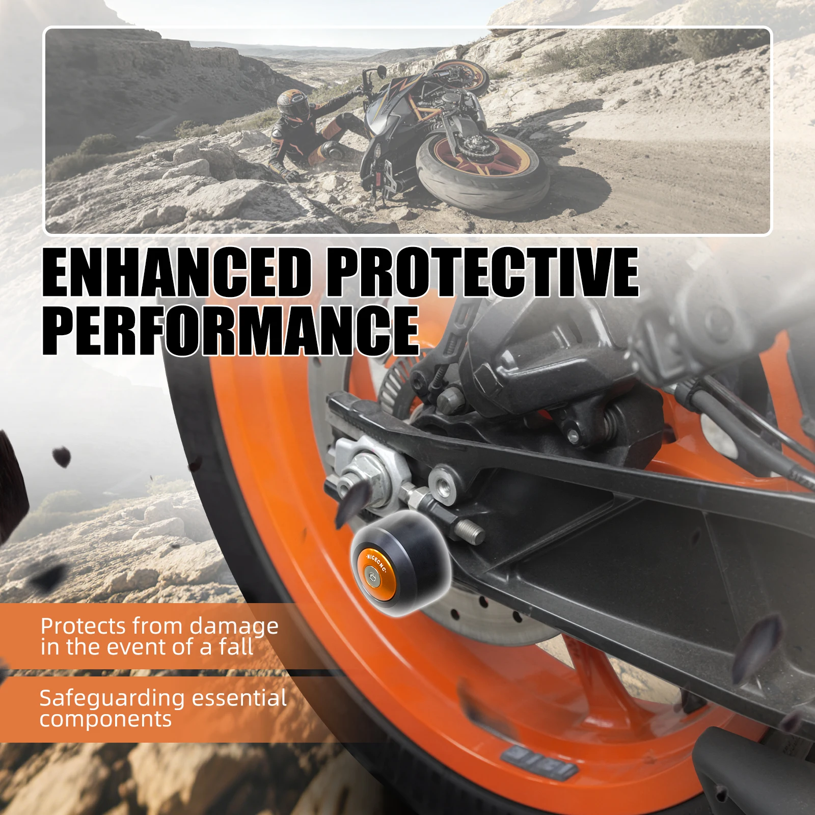 NICECNC Für KTM 390 Adventure R RC 390 390 Enduro R 390 SMC R 2025 250/390 Duke 2024-2025 Vorderachsen-Slider Hinterer Schwingen-Slider – Detail 22