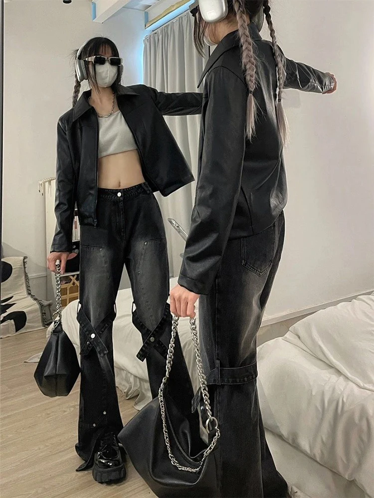 

Женские джинсы больших размеров в американском ретро-стиле, свободные, стройнящие, с высокой талией, прямые, расклешенные, осенние, для модниц