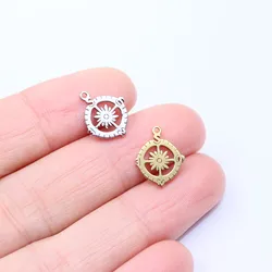 10pcs Wholesale Stainless Steel Mini Sea Compass Charms Pendant DIY Necklace Earrings Bracelets Unfading Colorless 2 Colors