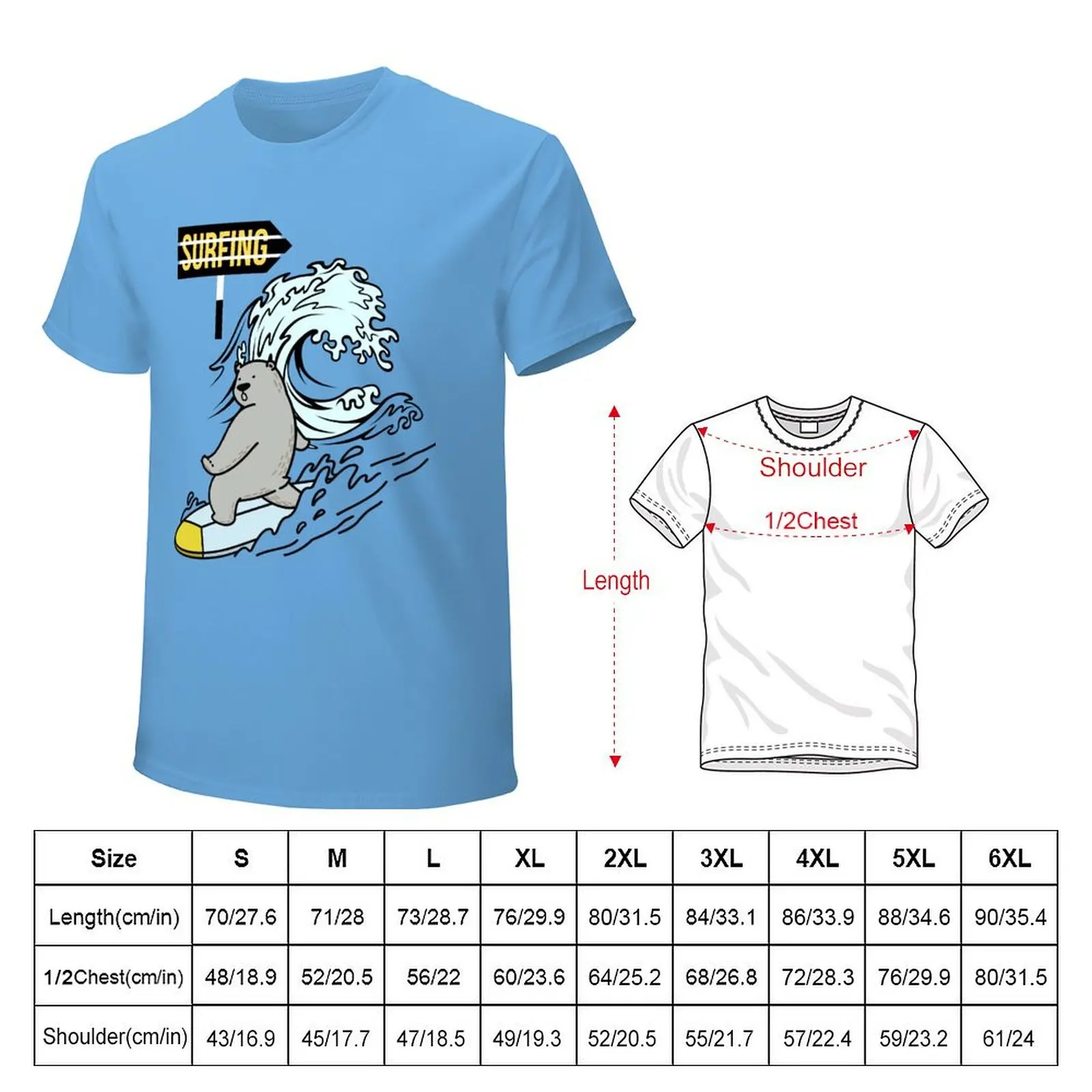 Bear surfing,ocean waves T-Shirt customizeds graphics men clothing