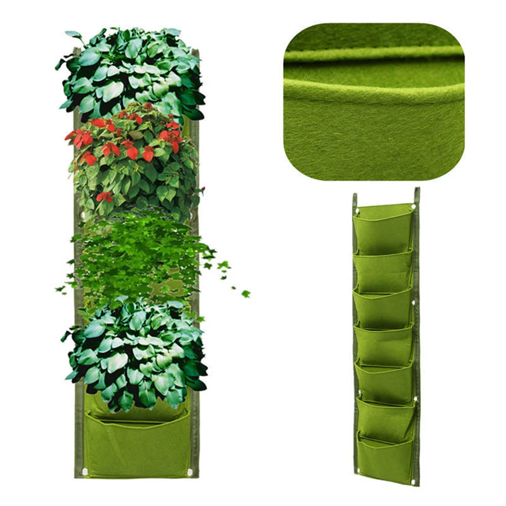 

1Pcs Wall-Mounted Planting Bag 7-Pocket Non-Woven Vertical Garden Planter Reusable Felt Plant Nutrition Bag for Indoor Outdoor
