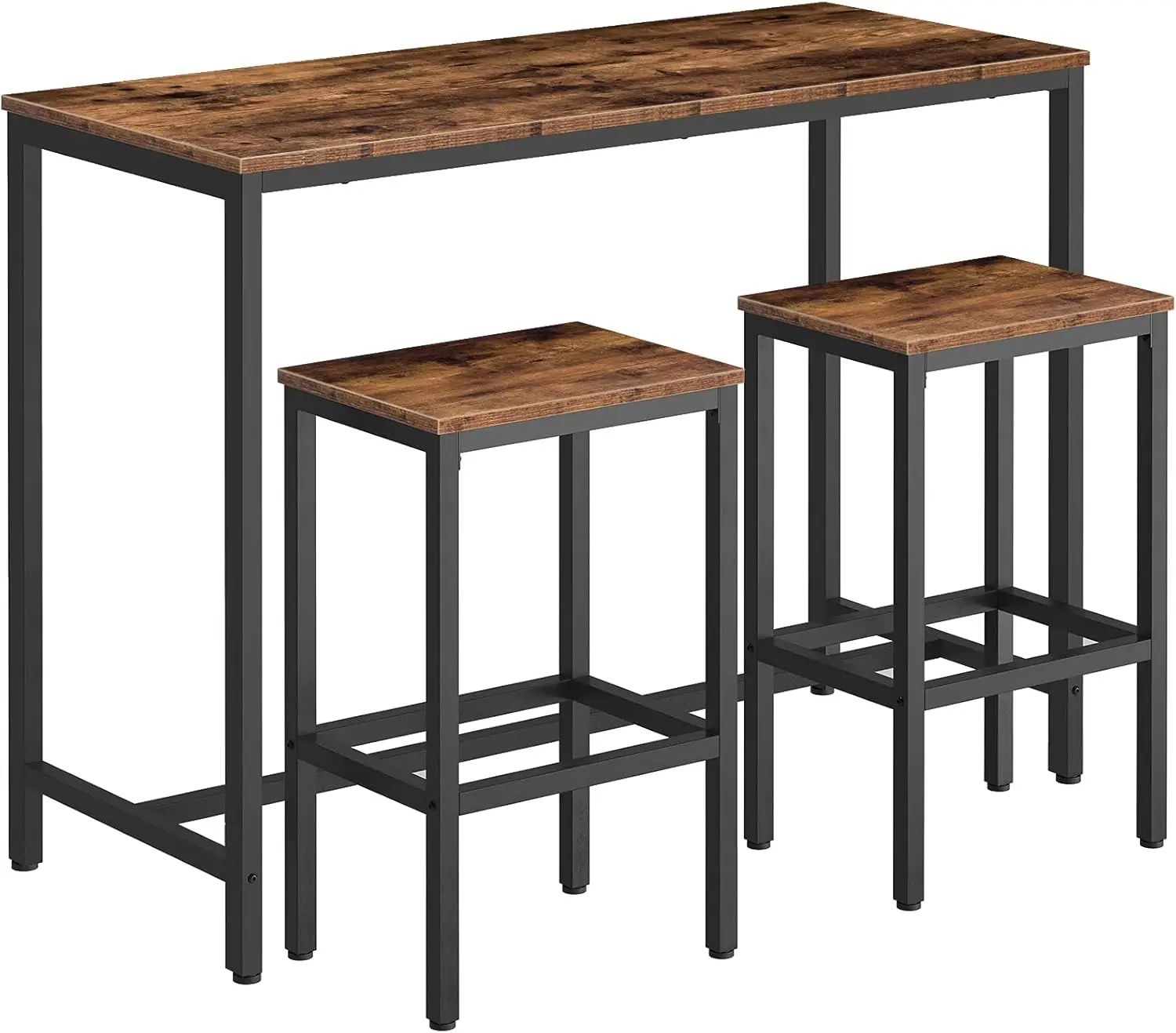 2 Stools for Small Space, High Top Table, 3-Piece Breakfast Table Set, Sturdy Metal Frame, Easy to Assemble, Rustic Brown