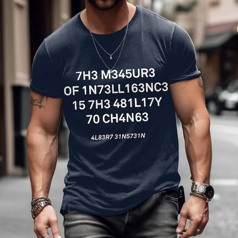 Men's Solid Color Letter Printed Casual Outdoor Round Neck Short Sleeve Street Style Large Size T-Shirt Loose Comfortable Top