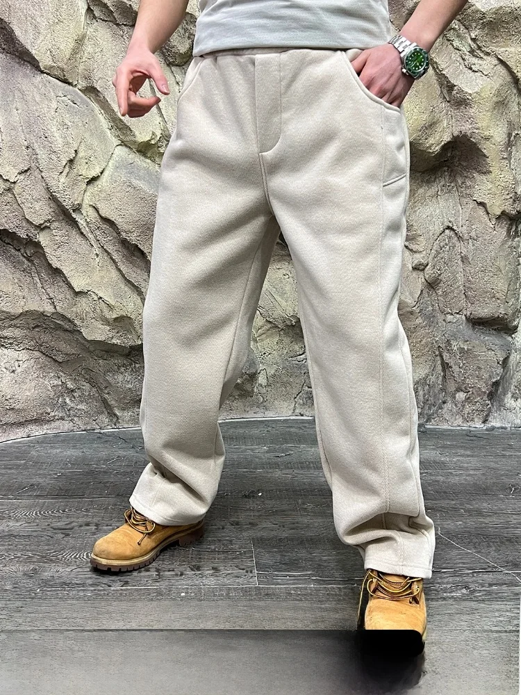 

Мужские утепленные брюки на флисовой подкладке, удобные, дышащие, свободные, повседневные, модные, прямого кроя, с эластичным поясом, из смесового полиэстера