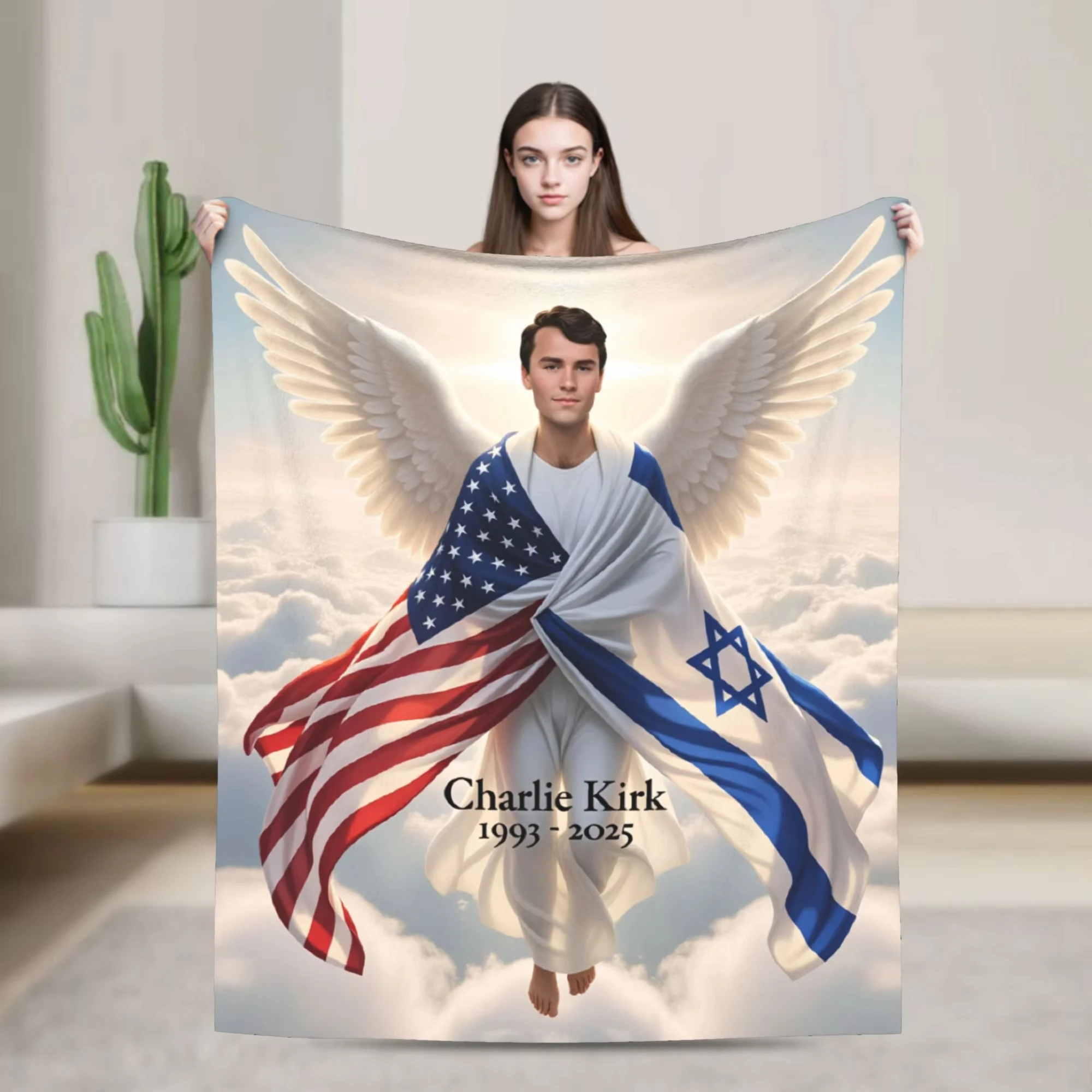 Charlie Kirk Angel Advocate Funny Flannel Blanket All Season Use Soft Comfortable Warm Fun Plush Throw