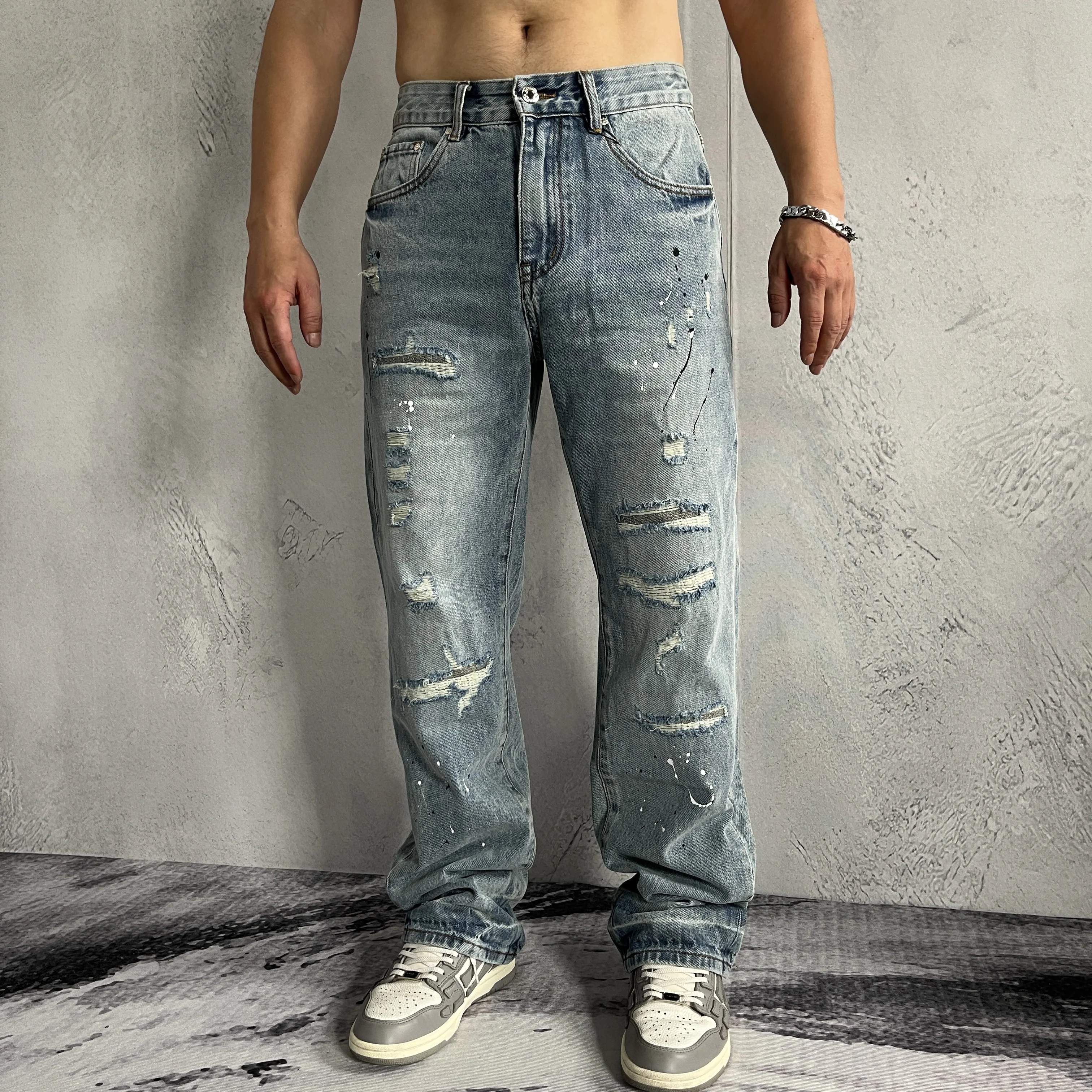 WK17 BLCG High Waist Super Quality  Loose Fitting Denim Pants  Heavy Thick Unisex Fashion Stylish Jeans