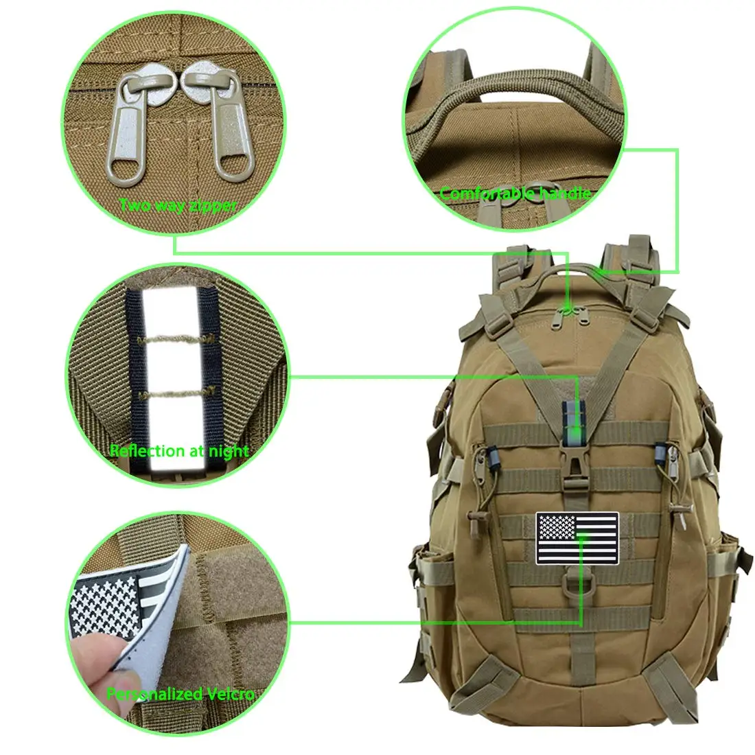 التخييم على ظهره حقيبة رجالية 40L حقائب السفر التكتيكية تسلق حقيبة الظهر المشي لمسافات طويلة في الهواء الطلق عاكس الكتف الصيد حقيبة قاعة رياضة