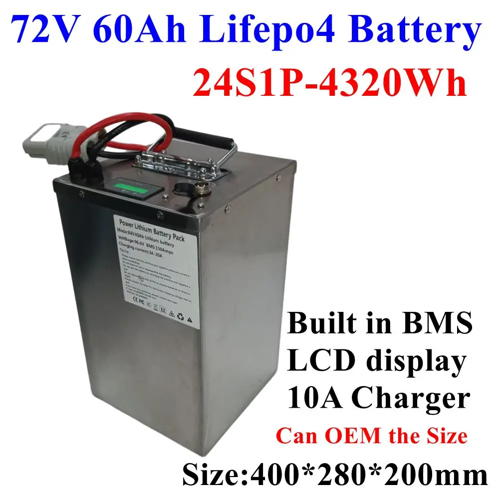 

72V 60Ah Deep Cycle Long Life LiFePO4 Battery BMS 24S for 7000W 4000W Golf Carts, Camping Equipment , E-Scooter，BIKE +charge