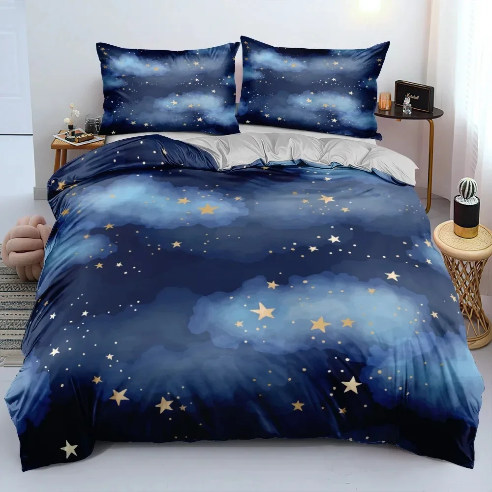 

Luxury Galaxy Dark Blue Comfortable Duvet Quilt Cover Pillowcase Bedding Set Children Bedroom Decoration Home Textile