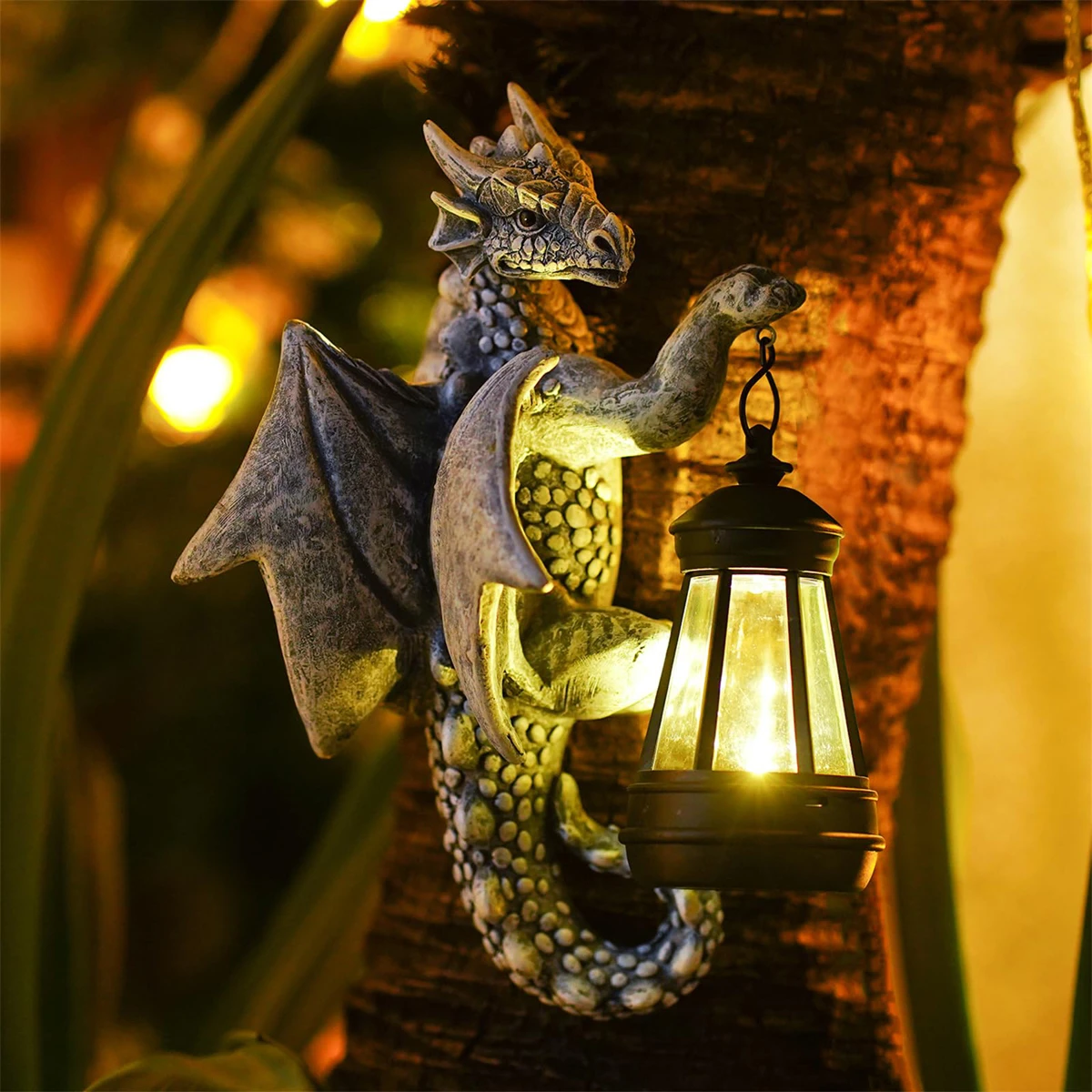 Drachen-Skulptur mit Solarlicht, Wetterfeste Harz-Statue, Handgehaltene Leuchtende Laterne für Garten-Dekoration, Langlebiges Terrassen- und Balkon-Ornament, Einzigartiges Personalisiertes Geschenk