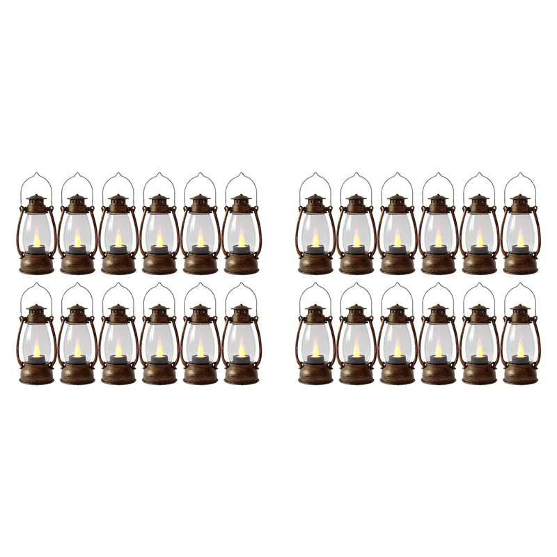 

ABMH-Vintag Candle Lanterns For Indoors 24Pcs Mini Lantern With Flicker Candles Small Hanging Lanterns For Home Decor Copper