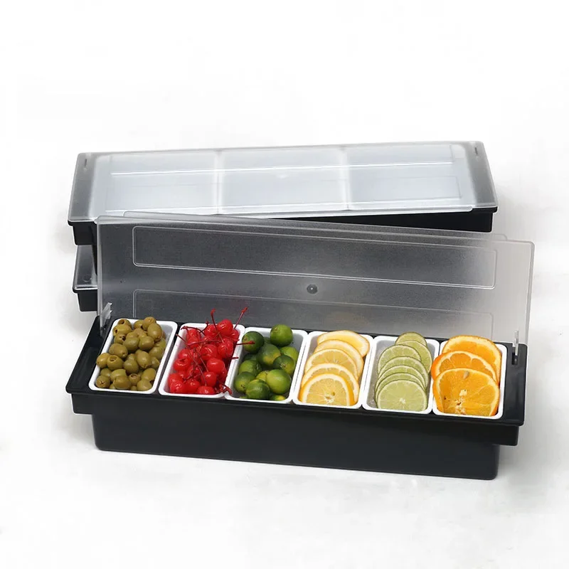 4/6 Grid Fruit Box Fruit Box Crisper Box Seasoning Box Separated Crisper Box with Lid Bar Bar Utensils Cocktail Decoration Box