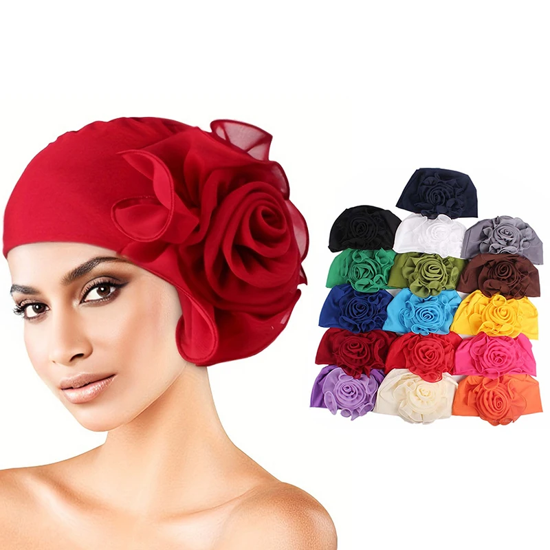 

Новый женский красивый тюрбан с цветком, эластичная тканевая шапка на голову, мусульманские женские хиджабы, женские аксессуары для волос, шарф, шапка