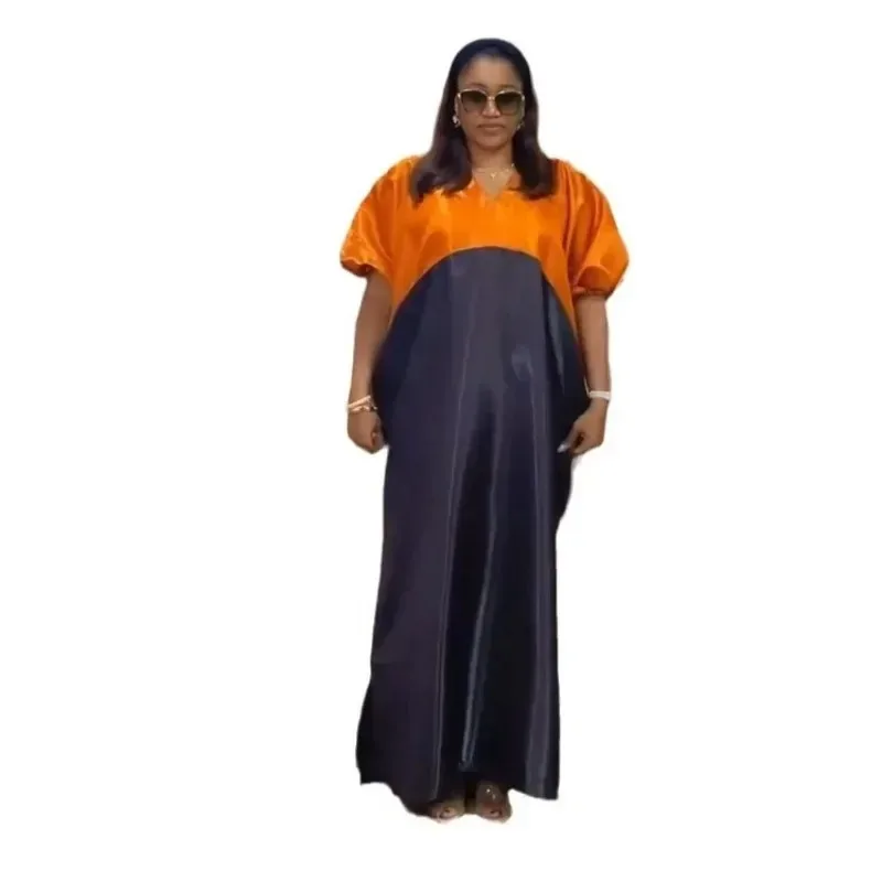 

Plus Size African Dresses for Women Summer Elegant African Short Sleeve V-neck Polyester Patchwork Party Long Maxi Dress Gowns