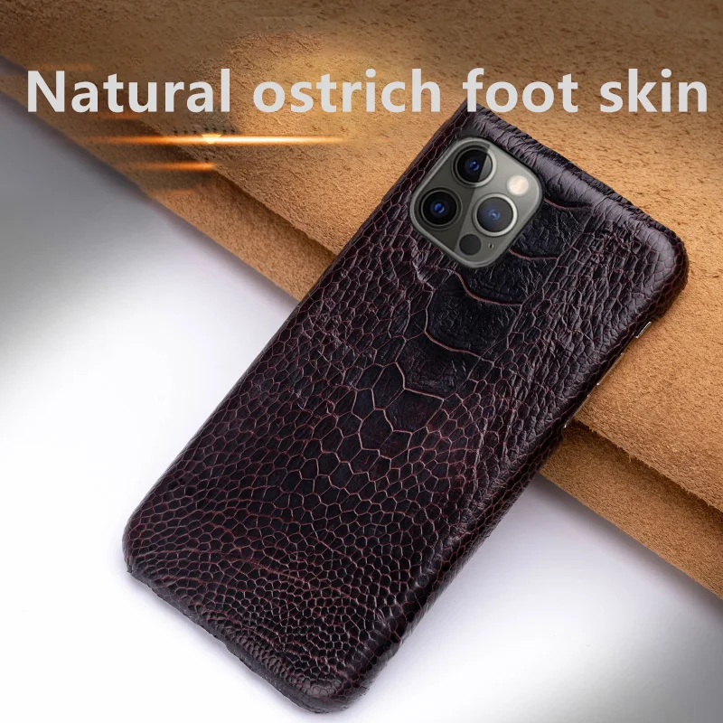 

Genuine Leather Phone Case For iPhone 13 Mini 12 Pro For Apple X XS Max XR 6 6S 7 8 Plus SE 2020 Luxury Ostrich Skin Back Cover