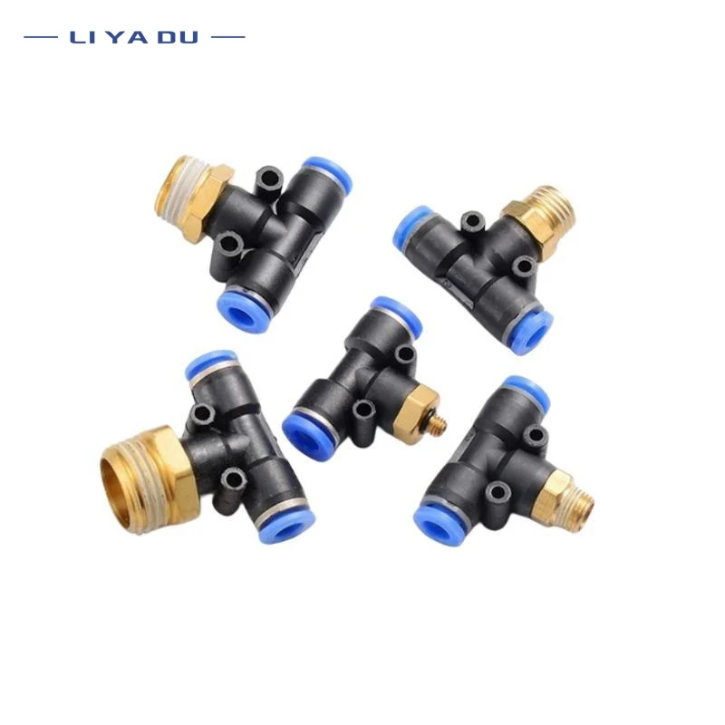 5/10PCS PB Tee T type Pneumatic Fitting Quick Connector 6-12mm Hose Tube to 1/8 1/4 3/8 1/2 Thread Air Compressor Joint Coupler