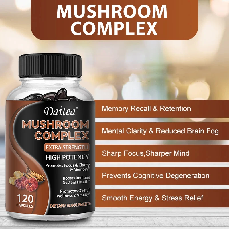 Mushroom Complex - Enhances Brain Function Prevents Cognitive Decline Reduces Brain Fog Balances Energy Supports Overall Health