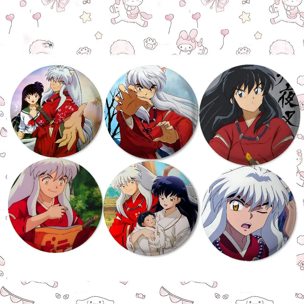 Anime I-Inuyashas Badges Peripheral Lapel Pins Tinplate Round Brooch For Shoulder Bag Accessories Souvenir Gifts