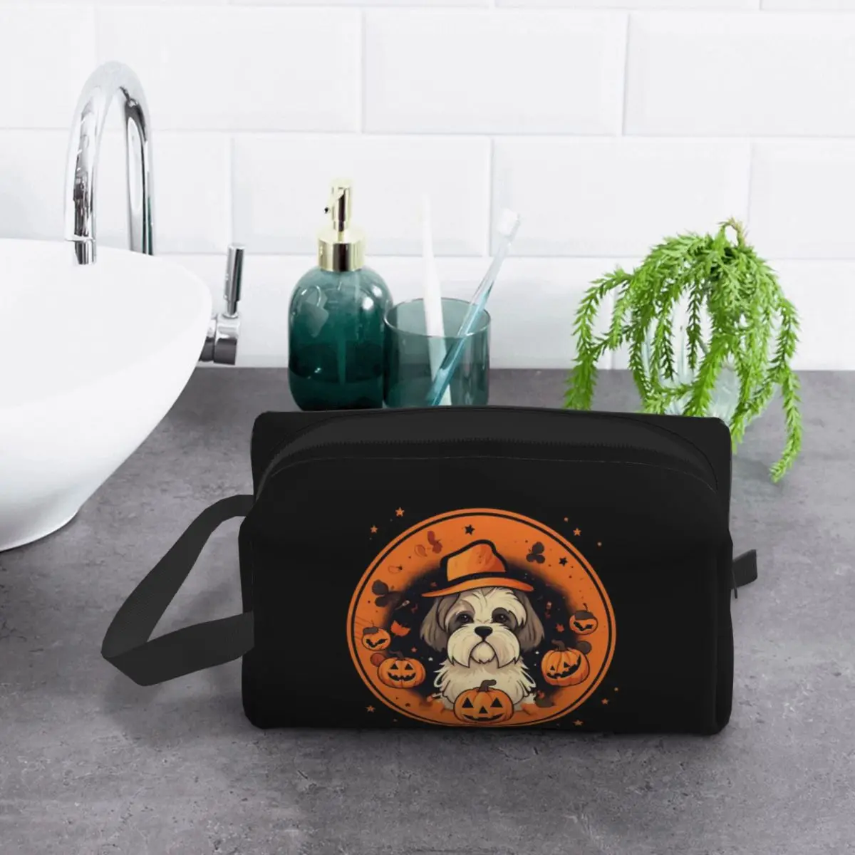 

Shih Tzu Dog Halloween, Love Dogs 2 Makeup Bag Cosmetic Organizer Storage Dopp Kit Toiletry Cosmetic Bag for Beauty Pencil Case