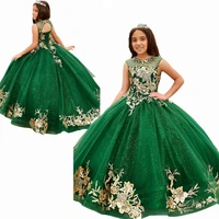 Vestido de flores para niñas, vestidos de novia con estampado dorado de Color elegante, vestidos de desfile de princesa, vestidos de fiesta de baile hinchado, vestidos de primera comunión