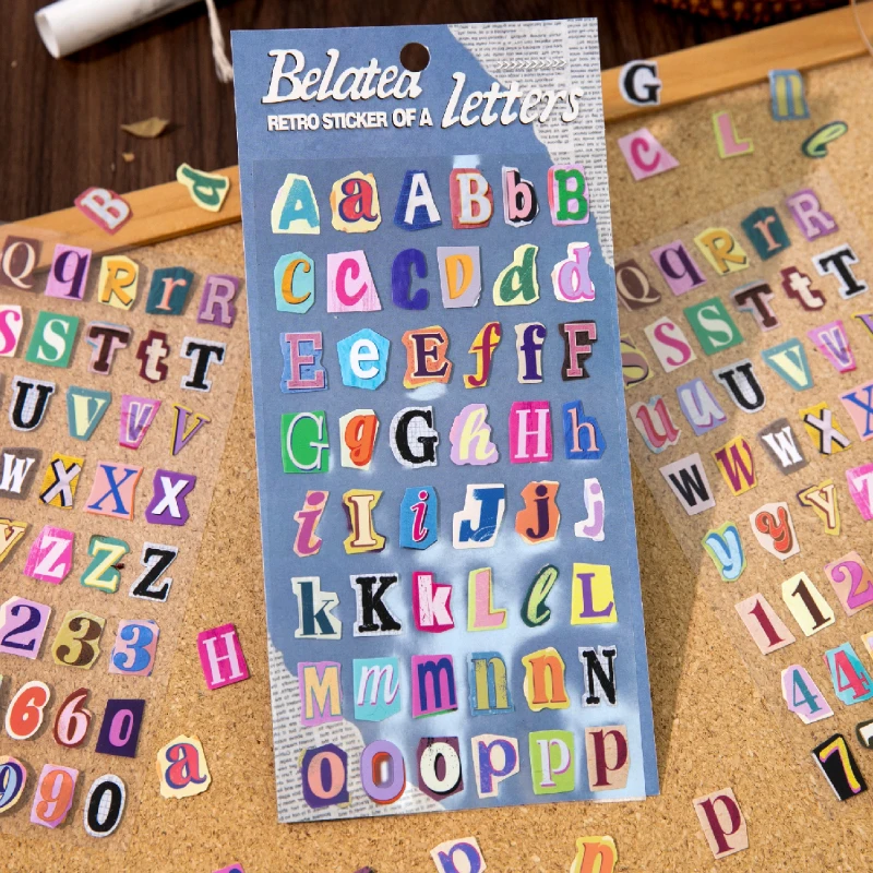Journal GO 2pcs English Alphabet Number Symbol Stickers Vintage Scrapbook Aesthetic Journaling Supplies Kit Retro Letter Sticker image 4