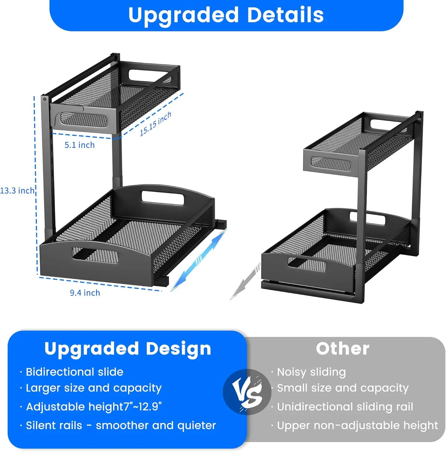 Under Sink Organizer,2 Pack Height Adjustable Under Sink Organizers and Storage, 2 Tier Under Sink Storage