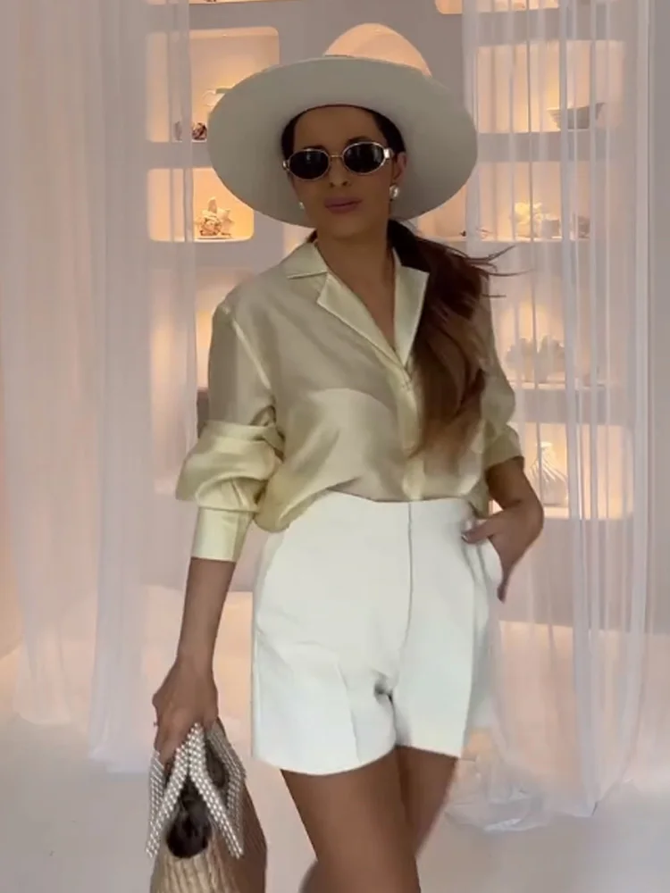 

HH Women Fashion Lapel Long Sleeves Shirts Female Summer Casual Single-Breasted Embroidery Decorate Slim Translucent Blouses