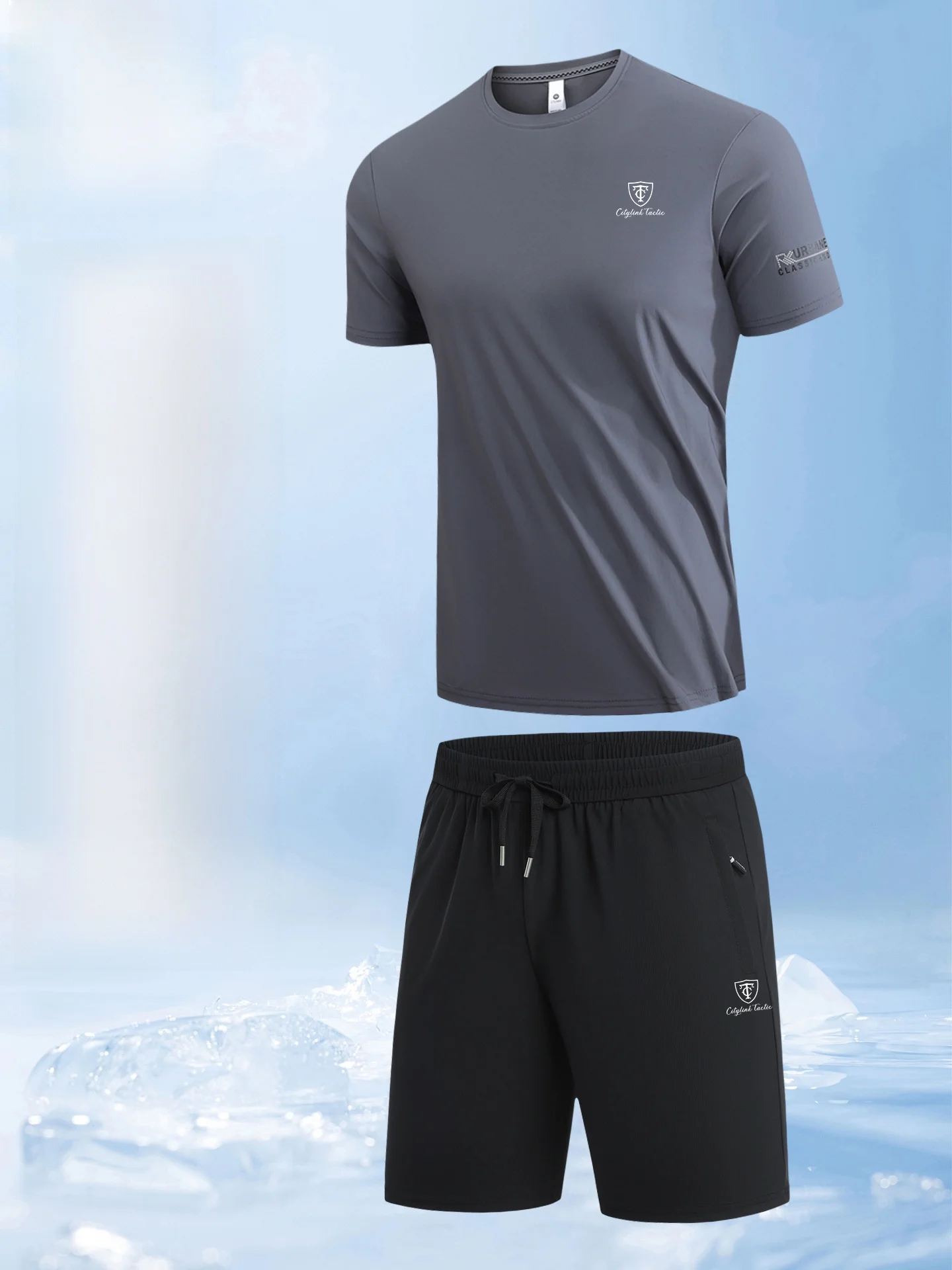 

Мужской комплект спортивной одежды Lincoln Ice Silk: быстросохнущая дышащая футболка с коротким рукавом и круглым вырезом для фитнеса, бега и активного отдыха (стиль Ханьфу)