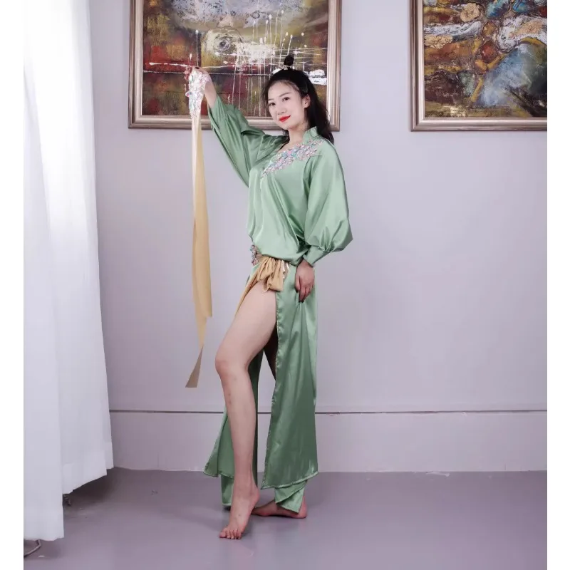 Trajes de dança do ventre personalizados, vestido de dança oriental, roupas de prática, roupas folclóricas, baladyshabby, branco, verde