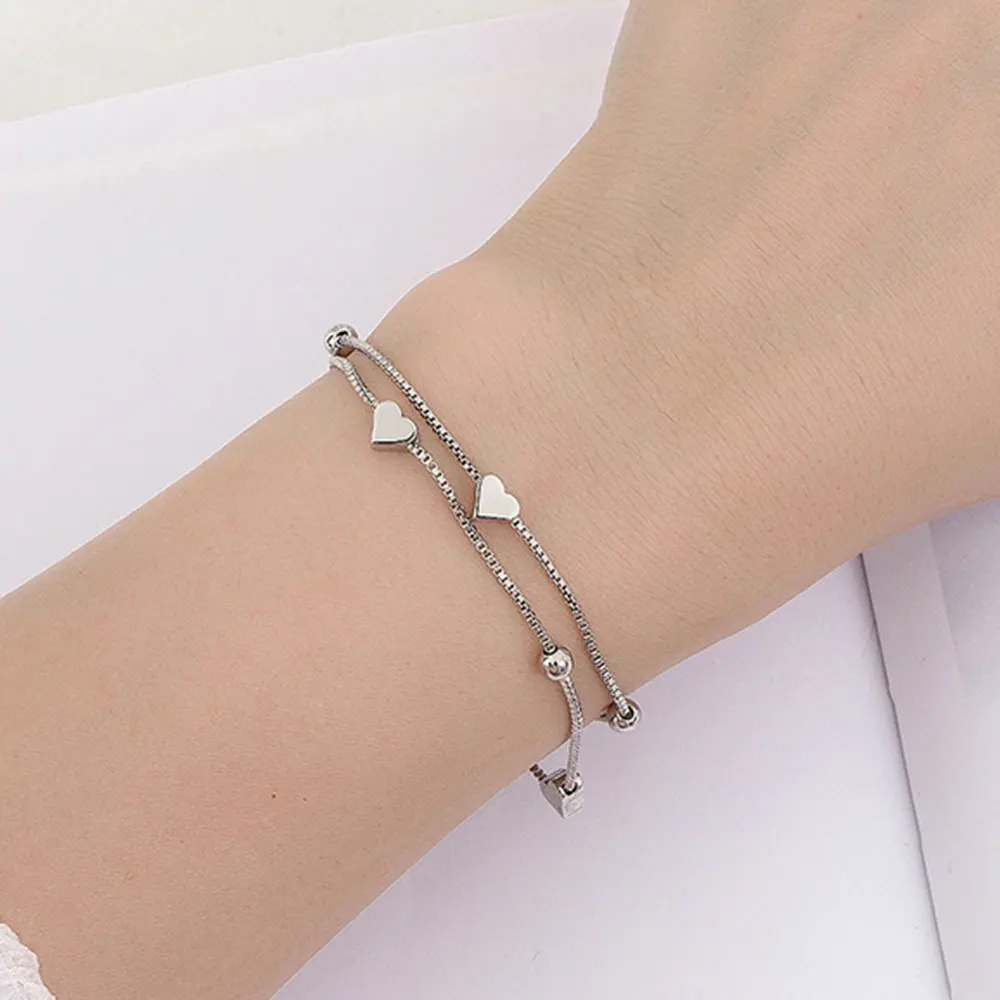 Hot Sale S925 Silver Charm Bracelet Double Layers with Extender Chain Nice Heart Design fit Birthday Valentines Day Gift