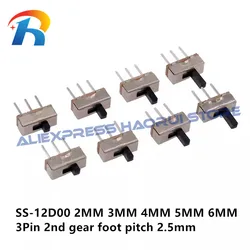 100Pcs SS12D00 Interruptor on-off mini Slide Switch 3pin 1P2T 2 Position toggle switch Handle length:2MM/3MM/4MM/5MM/6MM