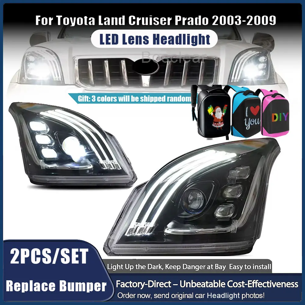 

2 шт. фары в сборе для Toyota Land Cruiser Prado 2700 2003-2009 годов выпуска, светодиодные модифицированные фары с последовательным сигналом поворота