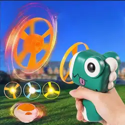 2 in1 Children Saucer Launcher Pistol Outdoor Spinning Top Dinosaur Gun Toys Cartoon Flying Disc Sport Games Luminous Gyroscope