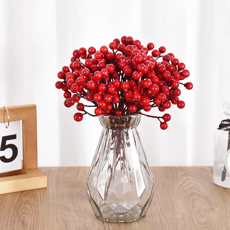 5/10pcs Christmas Red Berries Branch Artificial Flower Foam Berry Stamen Xmas Tree Home Decor DIY Christmas Wreath New Year Gift