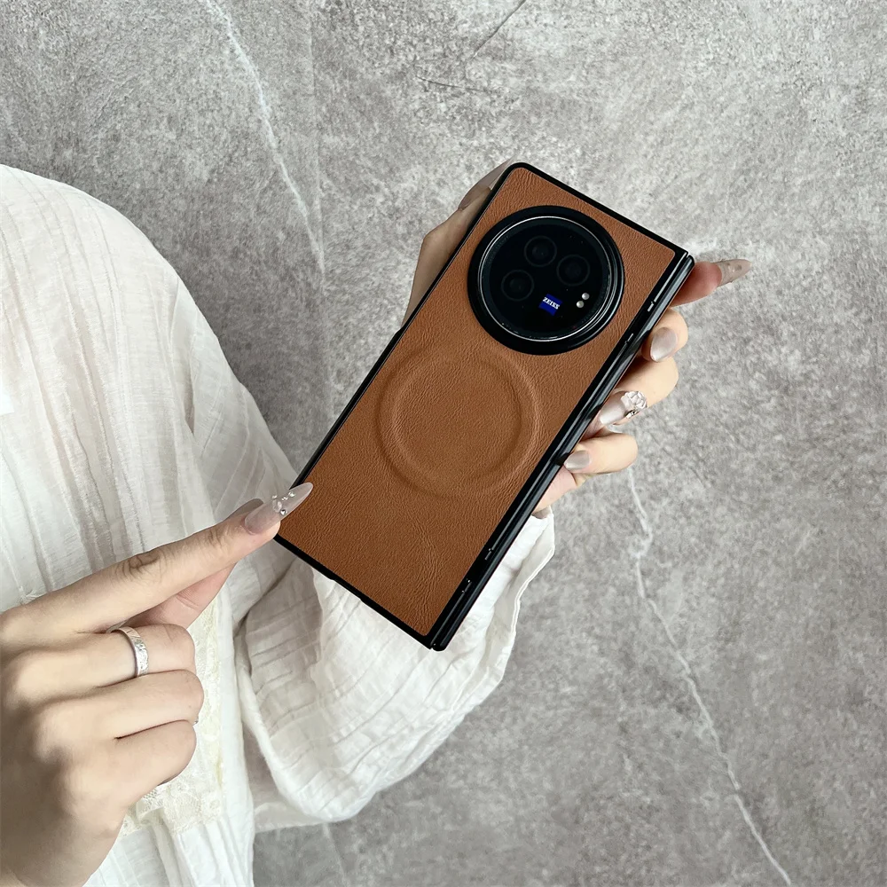 حافظة هاتف MagSafe بنمط جلدي من Busine لهاتف VIVO X Fold 5 3 Pro غطاء حماية للشاشة المفصلي غطاء شحن لاسلكي مغناطيسي