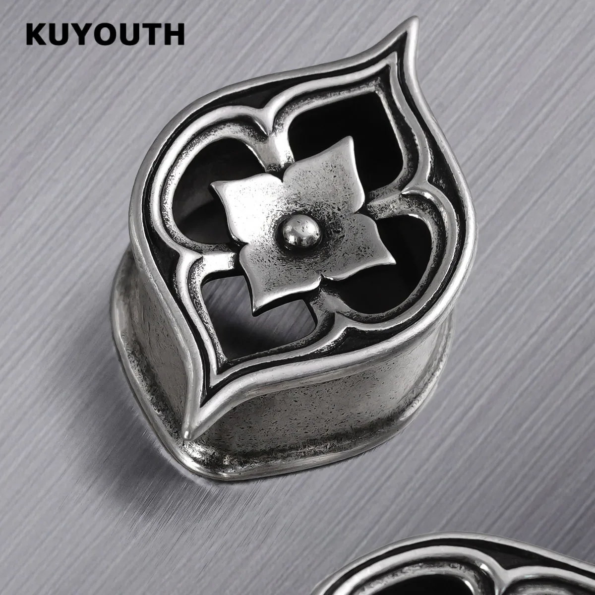 KUYOUTH Vintage Lotusblüten-Ohrstöpsel, Hohle Ohrdehner, Piercing-Schmuck für Dehnbare Ohren – Detail 4
