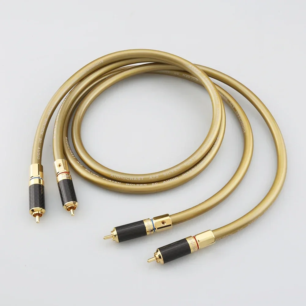 1pair A70 Golden 5-C RCA interconnect Cable with carbon fiber RCA plug connector